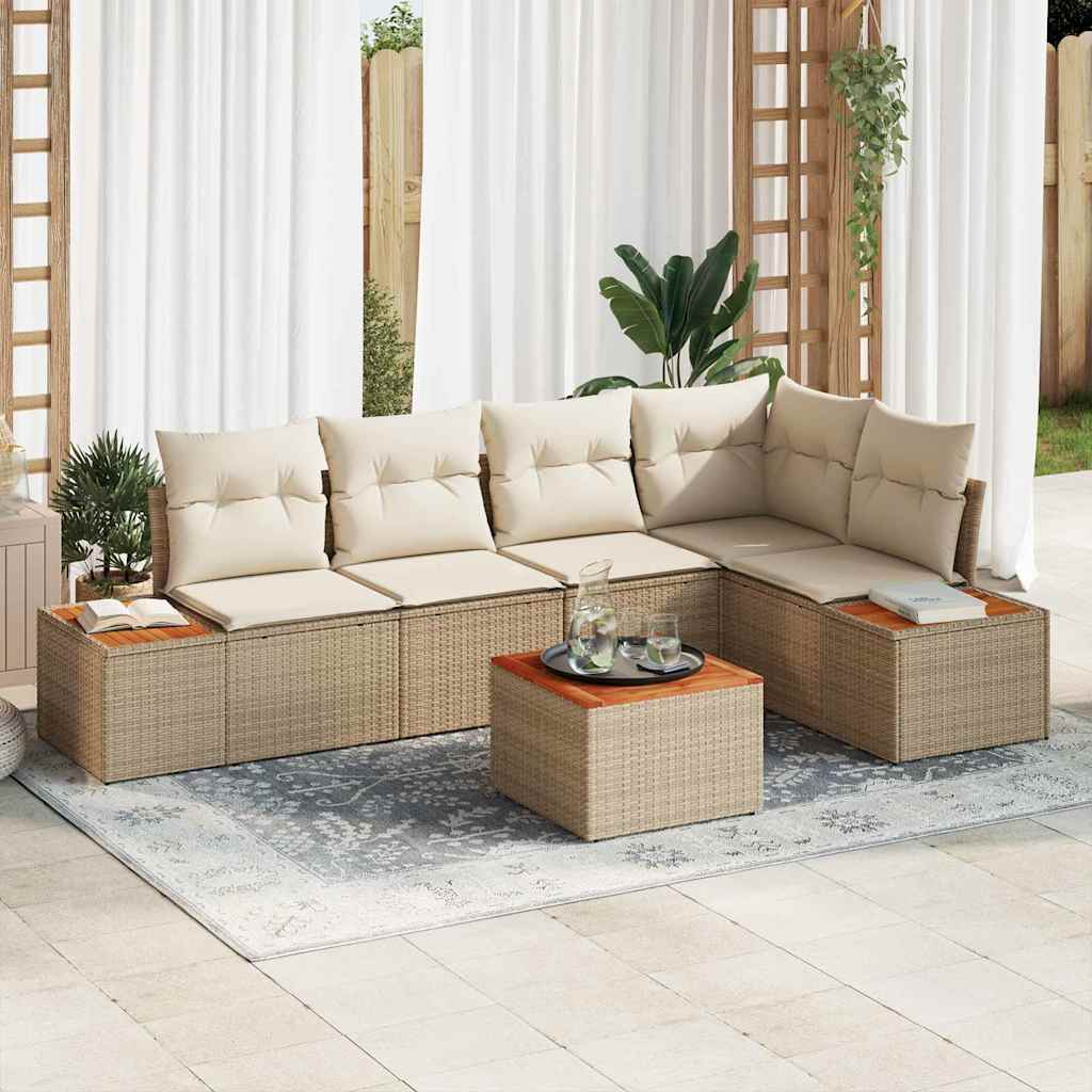 Tuin Sofa Set Met Kussen 5 Pcs En Crème Poly Riet