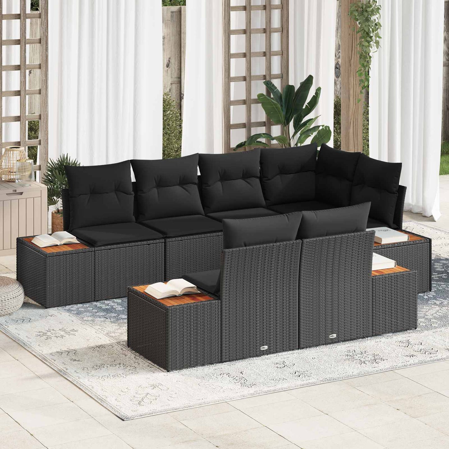Tuinbankenset Met Kussen 7 Pcs En Crème Polyrattan