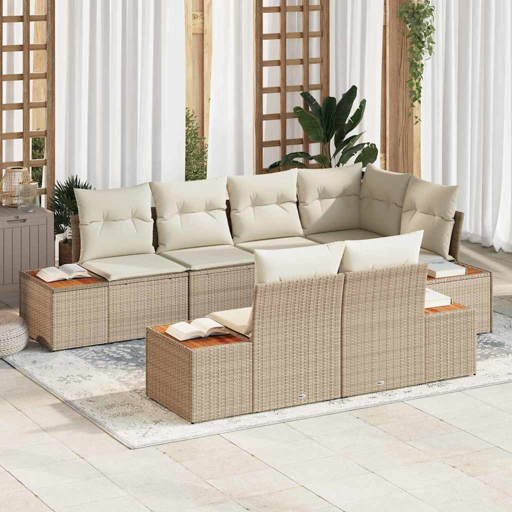 Tuinbankenset Met Kussen 7 Pcs En Crème Polyrattan