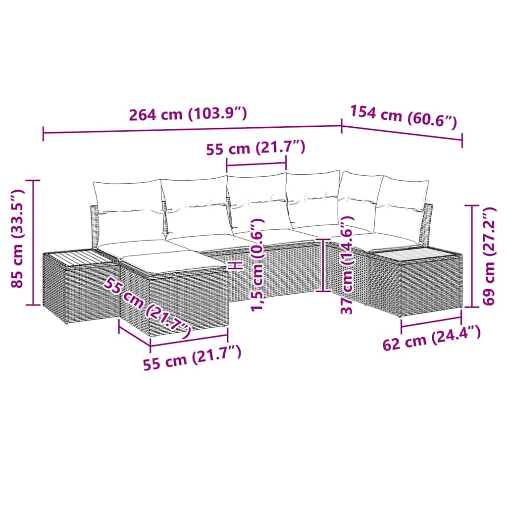 Tuinbankenset Met Kussen 7 Pcs En Crème Polyrattan