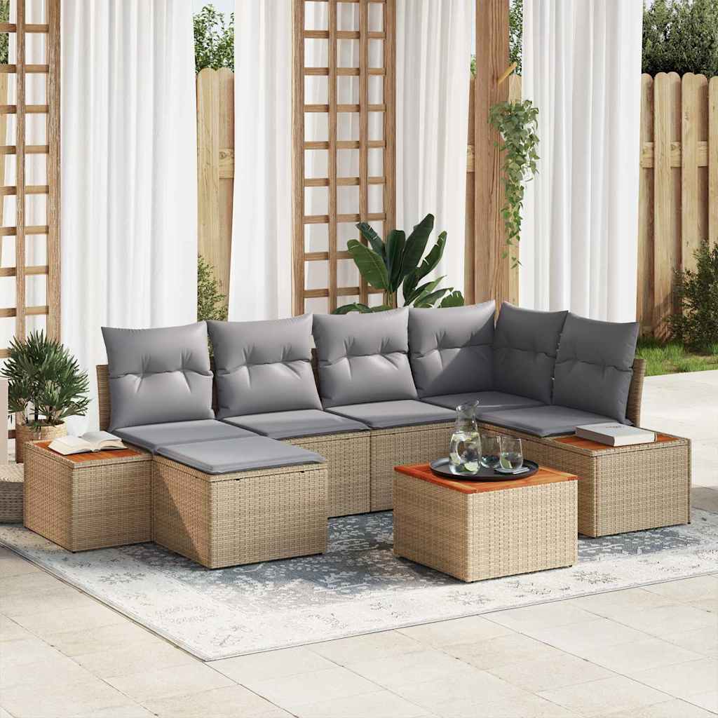 Tuinbankenset Met Kussen 7 Pcs En Crème Polyrattan