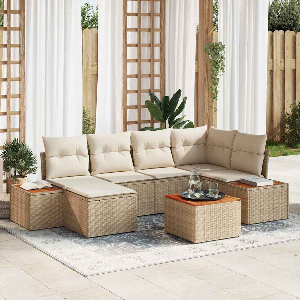 Tuinbankenset Met Kussen 7 Pcs En Crème Polyrattan