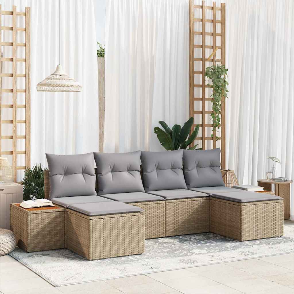 Tuin Sofa Set Met Kussen 6 Pcs En Crème Poly Rattan
