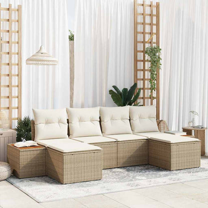 Tuin Sofa Set Met Kussen 6 Pcs En Crème Poly Rattan