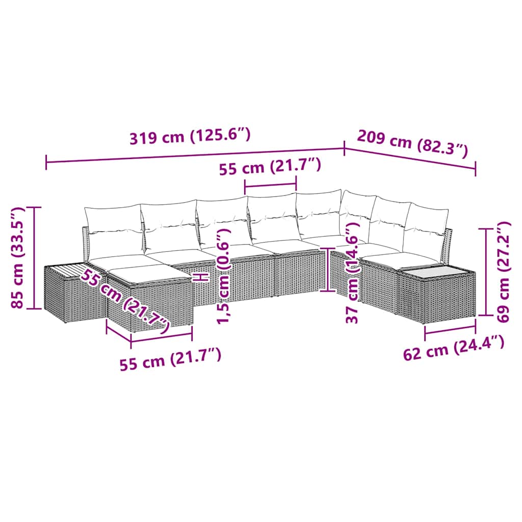 Tuinbankenset Met Kussen 9 Pcs En Crème Polyrattan