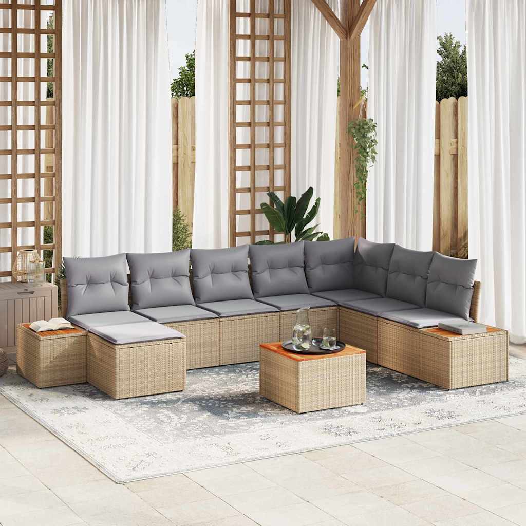 Tuinbankenset Met Kussen 9 Pcs En Crème Polyrattan