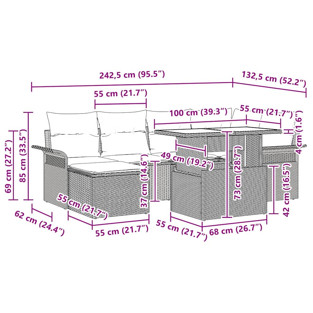 Tuin Sofa Set Met Kussen Met Opslag 7 Pcs Poly Riet