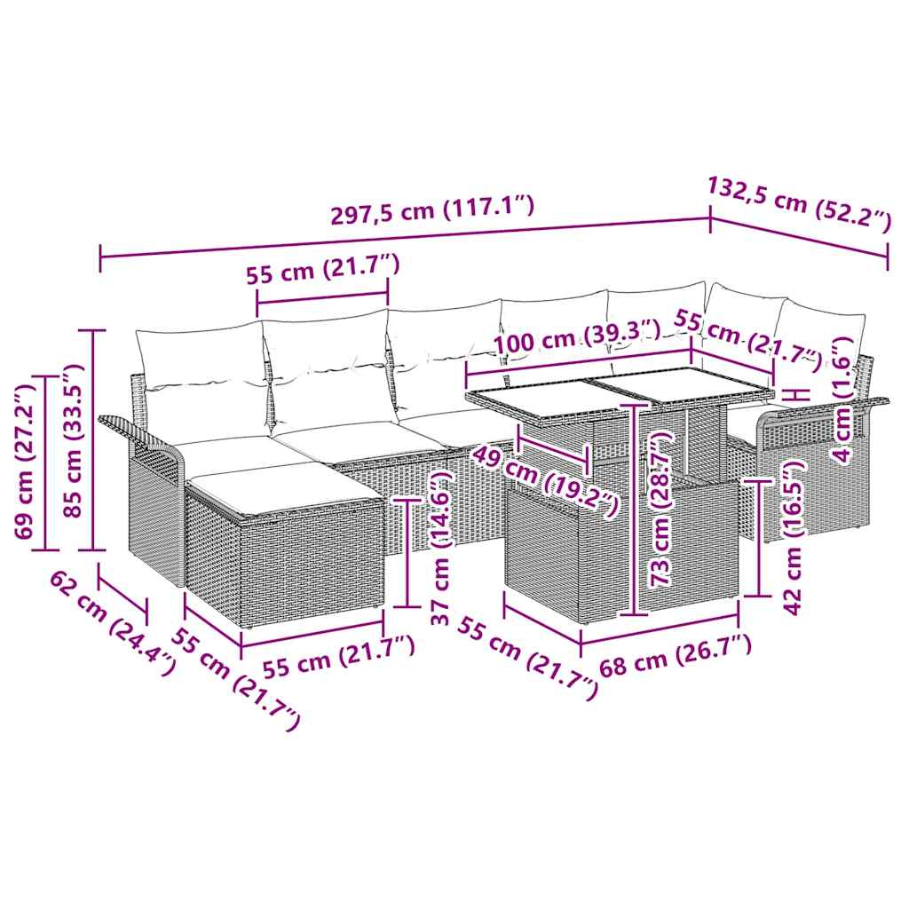 Tuin Sofa Set Met Kussen Met Opslag 8 Pcs Poly Riet
