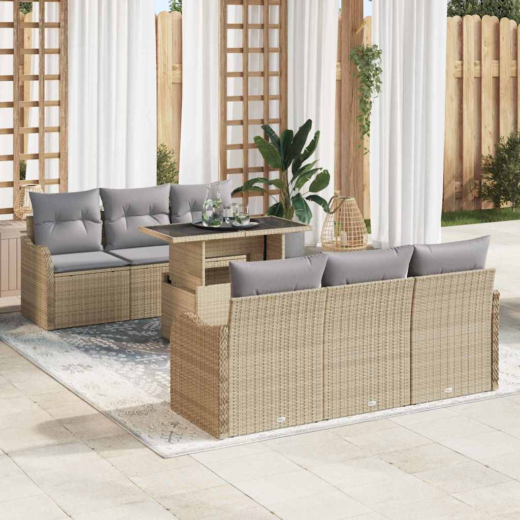 Tuin Sofa Set Met Kussen Met Opslag 7 Pcs Poly Rattan