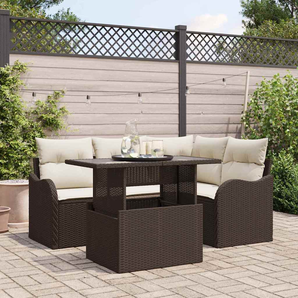 Tuin Sofa Set Met Kussen Met Kussen 5 Pcs Poly Rattan