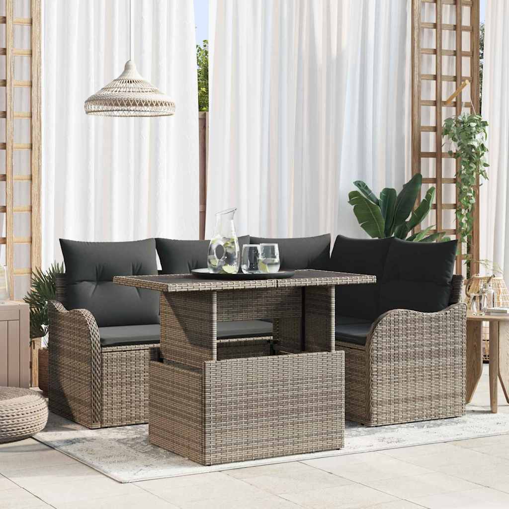 Tuin Sofa Set Met Kussen Met Kussen 5 Pcs Poly Rattan