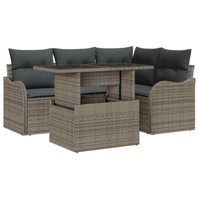 Tuin Sofa Set Met Kussen Met Kussen 5 Pcs Poly Rattan
