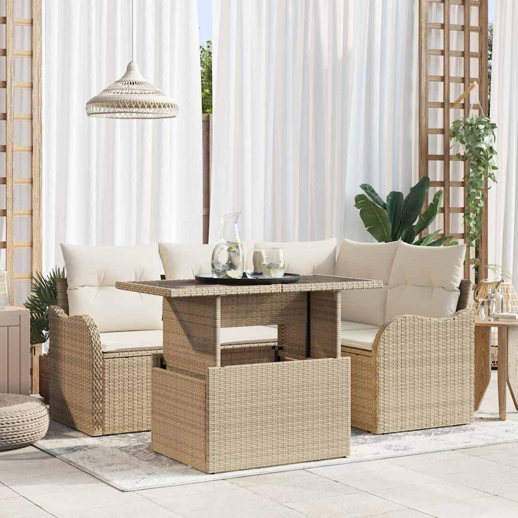 Tuin Sofa Set Met Kussen Met Kussen 5 Pcs Poly Rattan