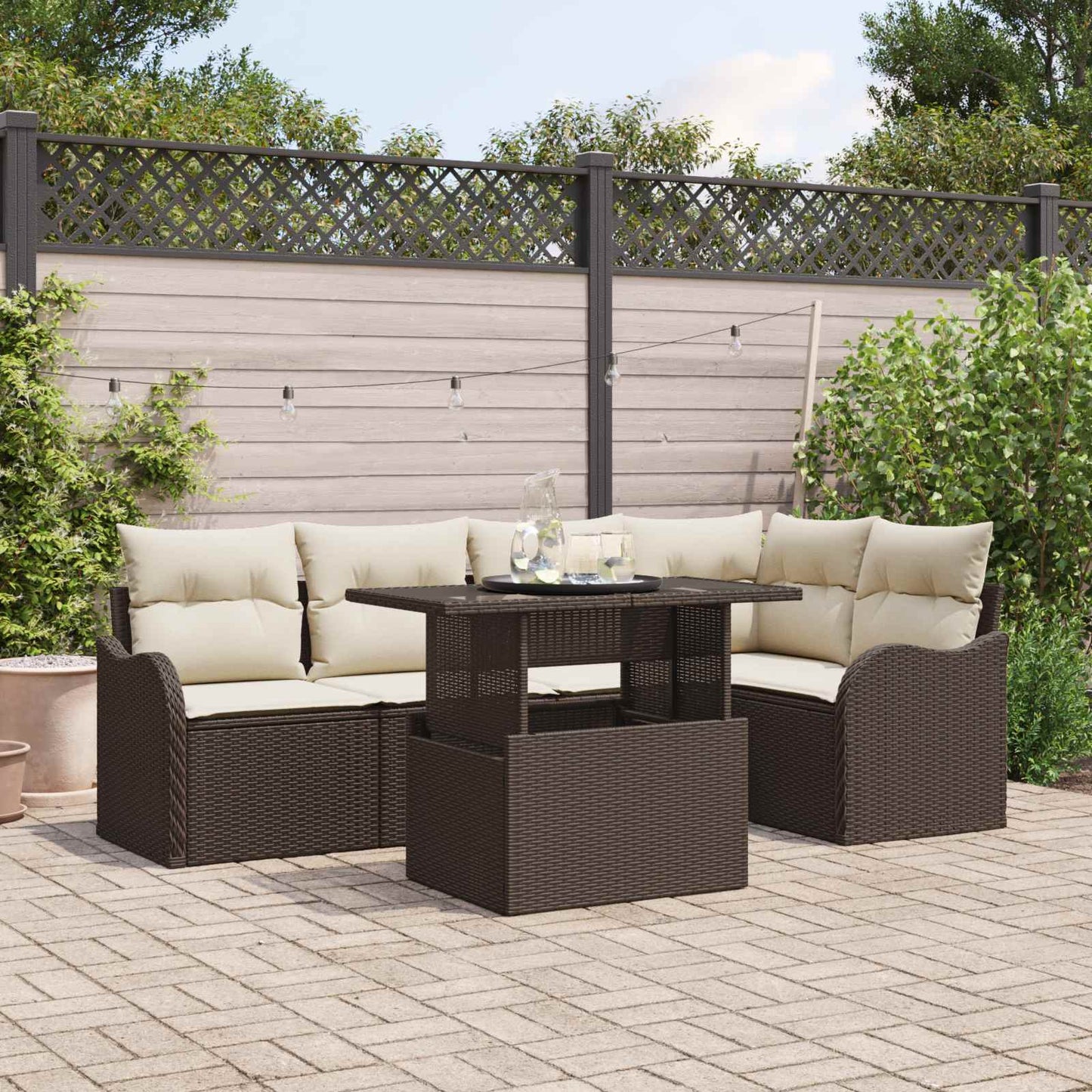 Tuin Sofa Set Met Kussen Met Kussen 6 Pcs Poly Rattan