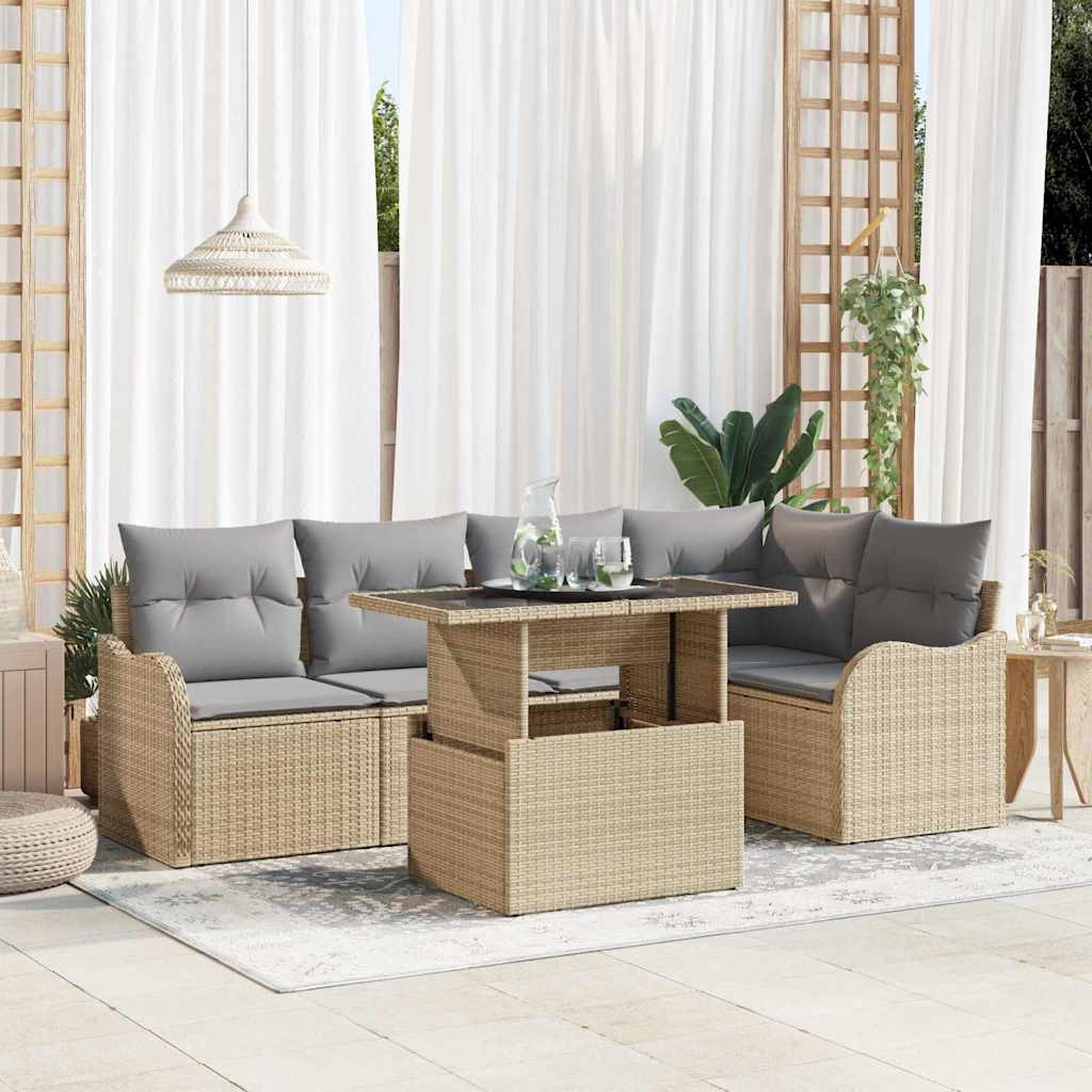 Tuin Sofa Set Met Kussen Met Kussen 6 Pcs Poly Rattan