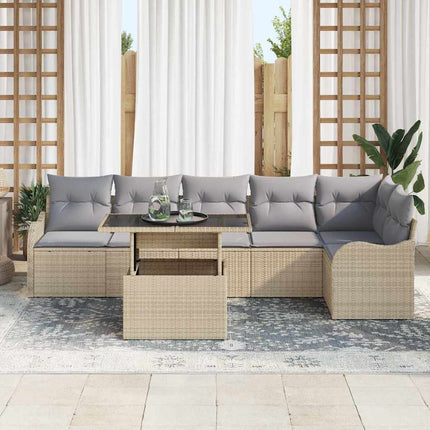 Tuin Sofa Set Met Kussen Met Kussen 7 Pcs Beige Poly Rattan