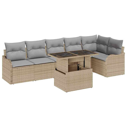 Tuin Sofa Set Met Kussen Met Kussen 7 Pcs Beige Poly Rattan