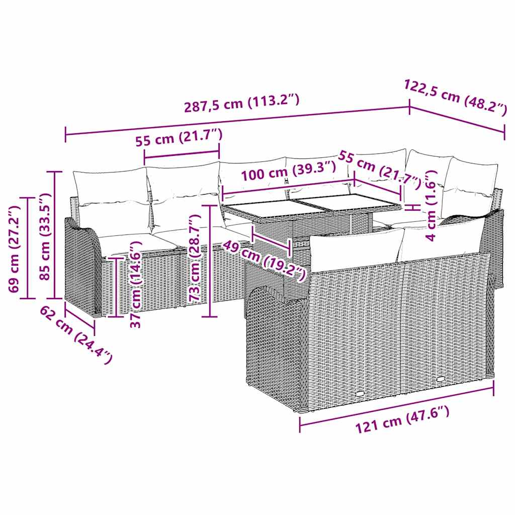 Tuin Sofa Set Met Kussen Met Kussen 9 Pcs Poly Rattan