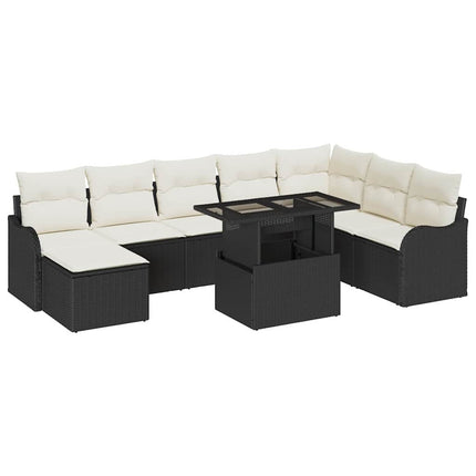Tuin Sofa Set Met Kussen Met Opslag 9 Pcs Zwart Poly Riet