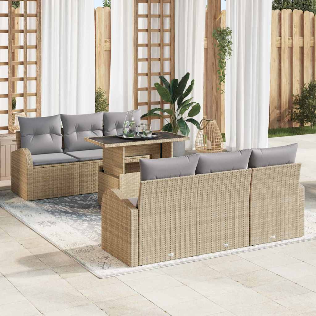 Tuin Sofa Set Met Kussen Met Opslag 7 Pcs Poly Rattan