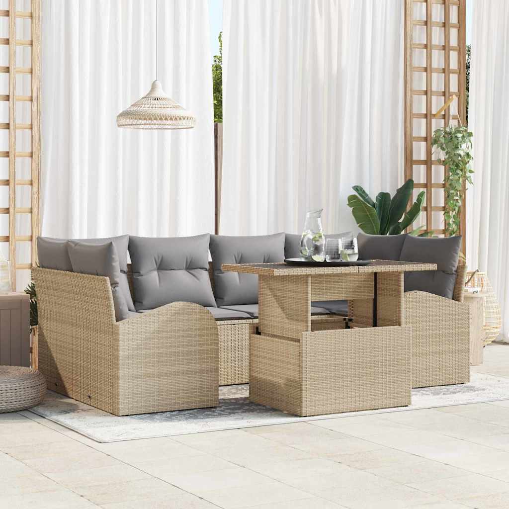Tuin Sofa Set Met Kussen Met Opslag 7 Pcs Poly Rattan