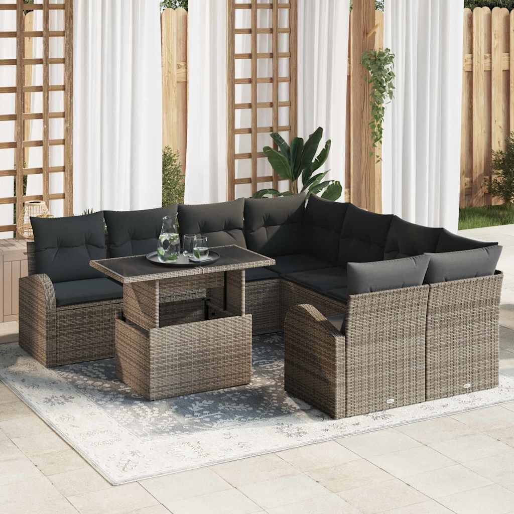Tuin Sofa Set Met Kussen Met Opslag 9 Pcs Poly Rattan