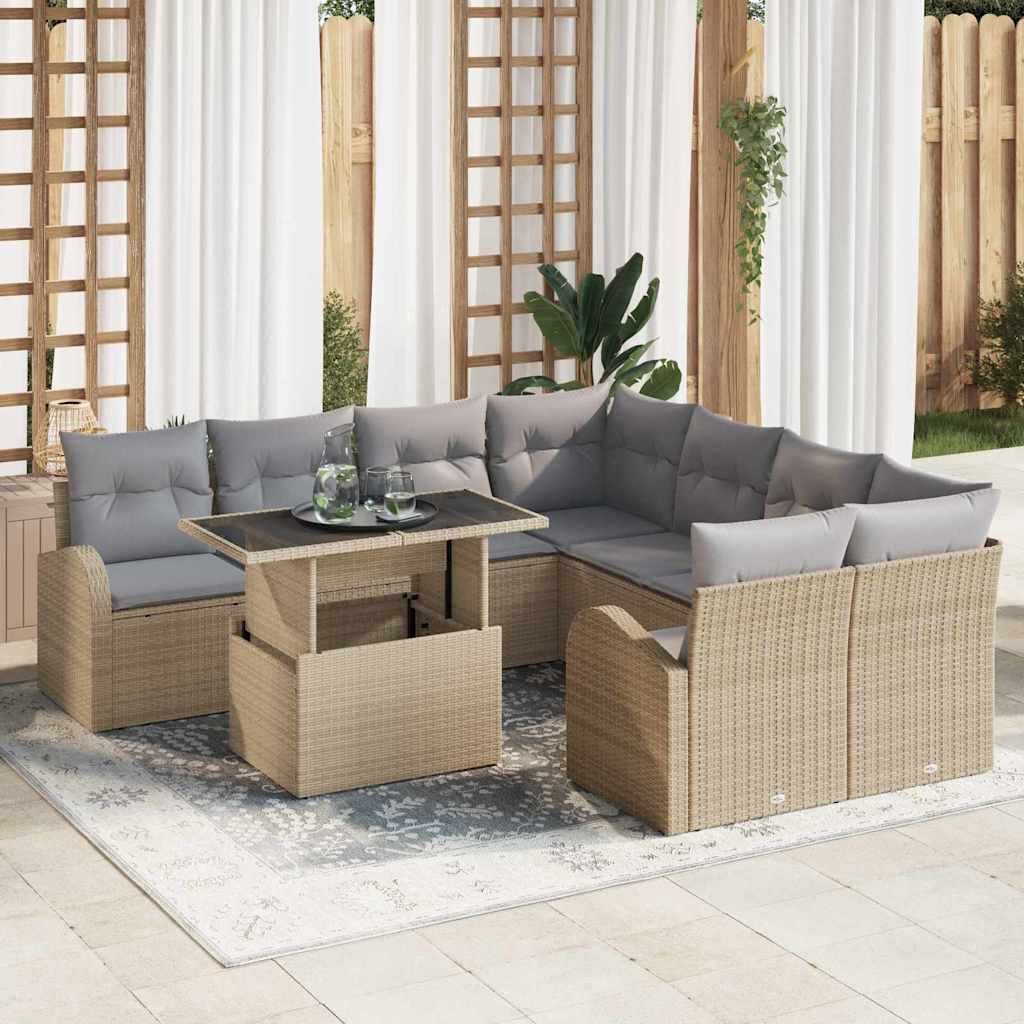 Tuin Sofa Set Met Kussen Met Opslag 9 Pcs Poly Rattan