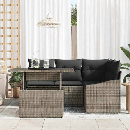 Tuin Sofa Set 5 Pcs Poly Rattan & Gepoedercoat Staal