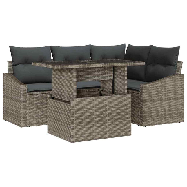 Tuin Sofa Set 5 Pcs Poly Rattan & Gepoedercoat Staal