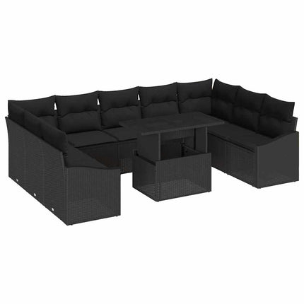 Tuin Sofa Set 10 Pcs Poly Rattan & Gepoedercoat Staal