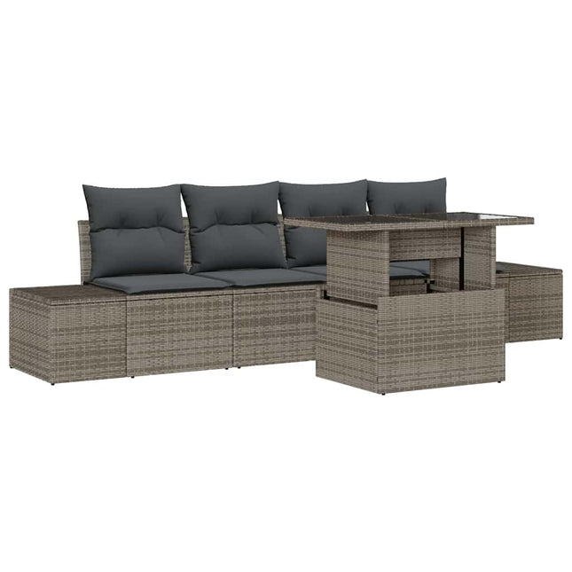 Tuin Sofa Set 5 Pcs Poly Rattan & Gepoedercoat Staal