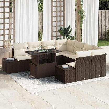Tuin Sofa Set Met Kussen 9 Pcs En Crème Poly Rattan