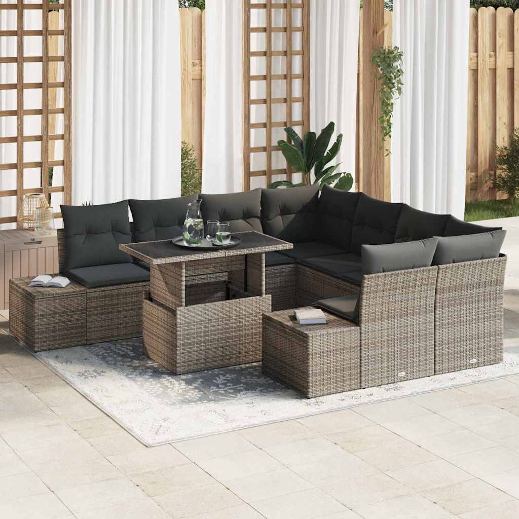 Tuin Sofa Set Met Kussen 9 Pcs En Crème Poly Rattan