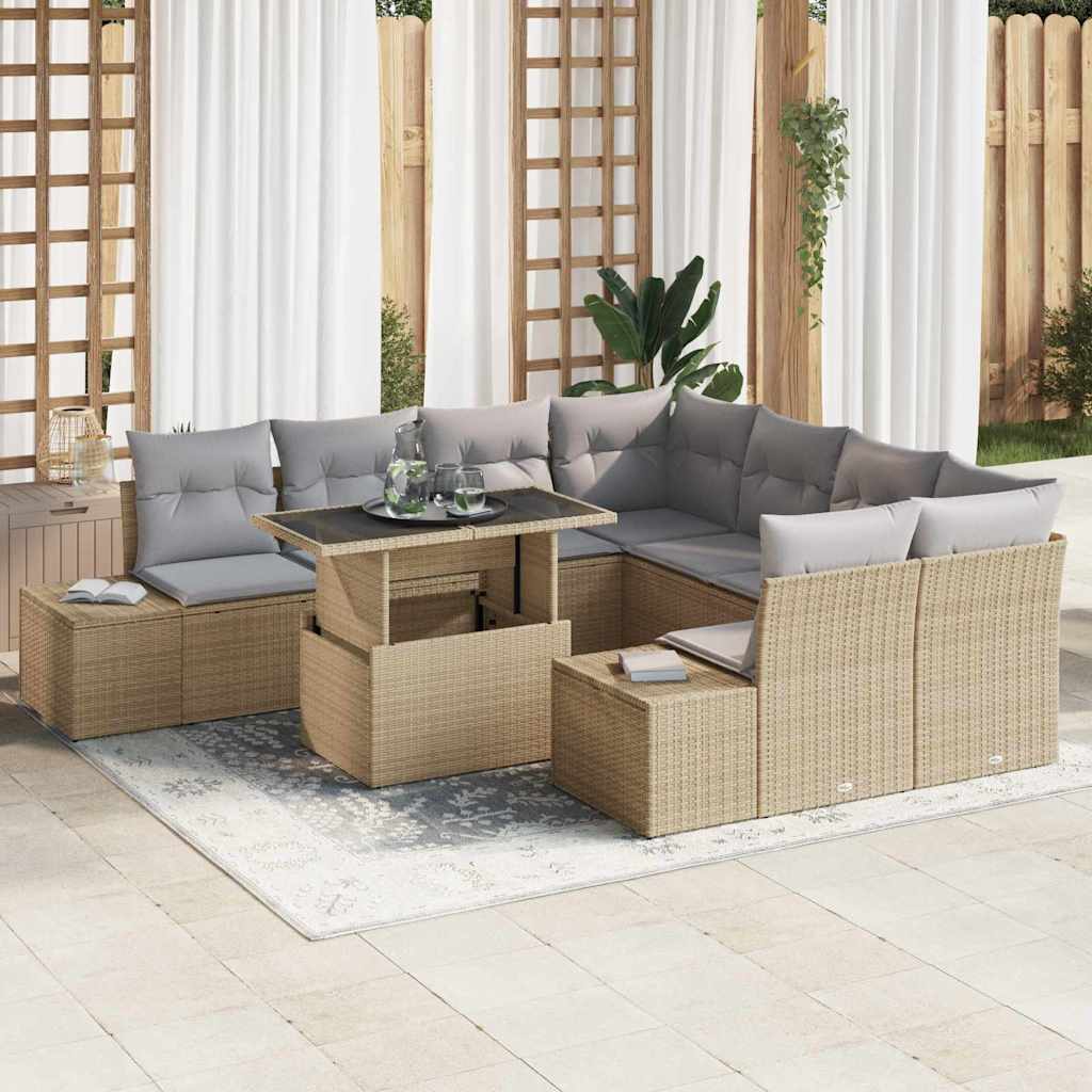 Tuin Sofa Set Met Kussen 9 Pcs En Crème Poly Rattan