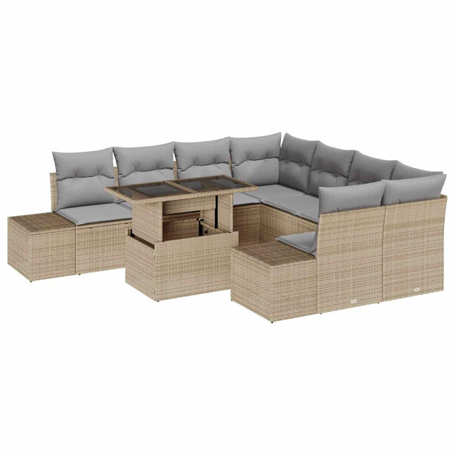 Tuin Sofa Set Met Kussen 9 Pcs En Licht Grijs Poly Rattan