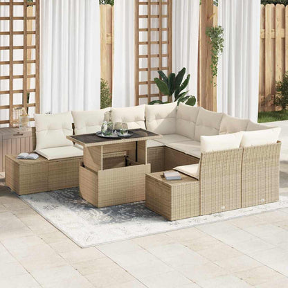 Tuin Sofa Set Met Kussen 9 Pcs En Crème Poly Rattan