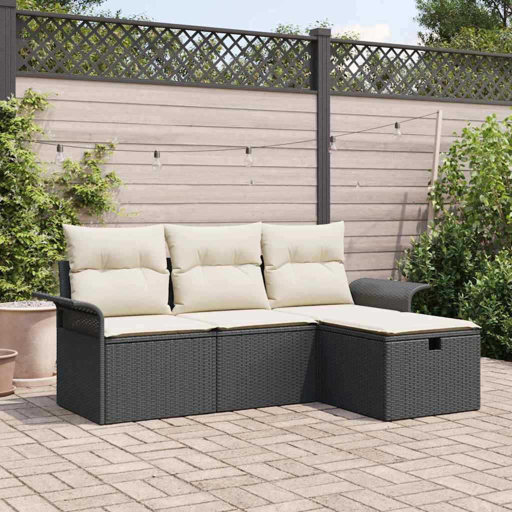 Tuin Sofa Set Met Kussen 4 Pcs En Crème Poly Riet