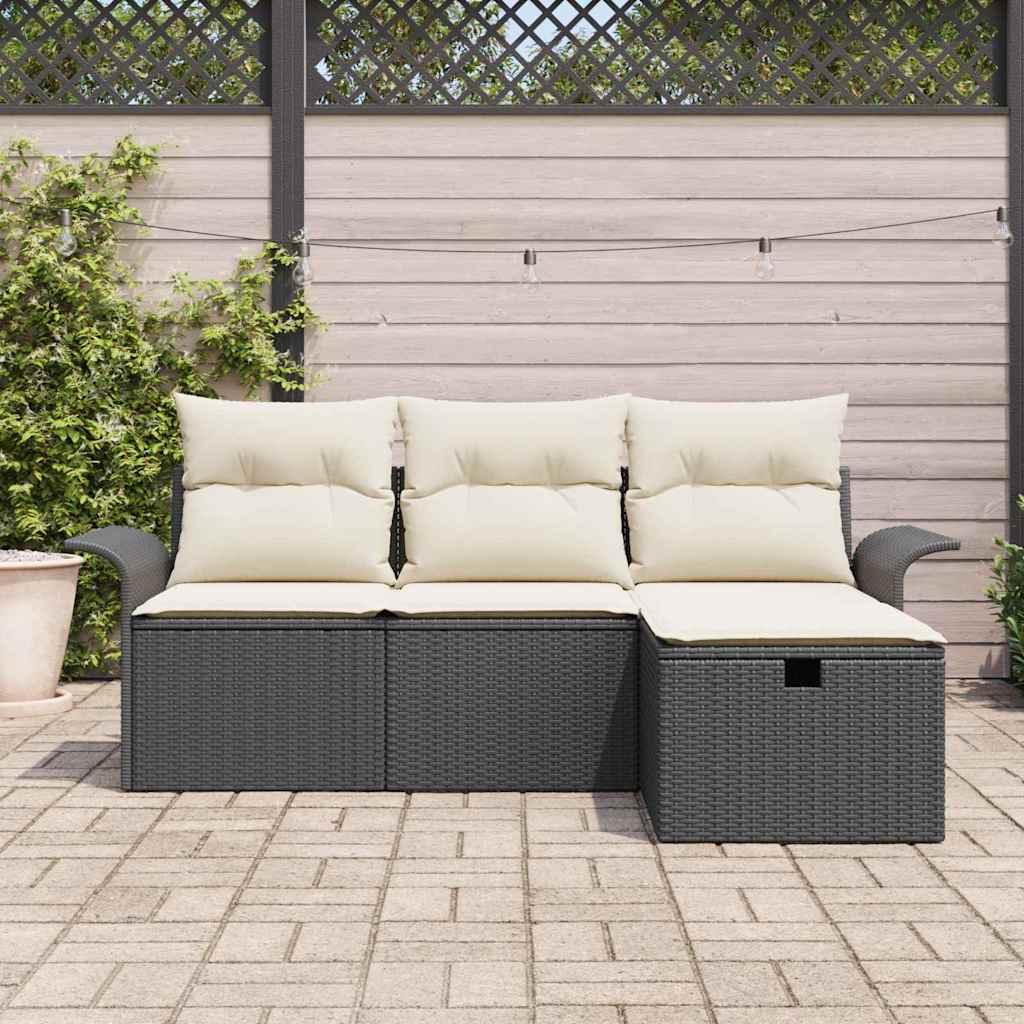 Tuin Sofa Set Met Kussen 4 Pcs En Crème Poly Riet