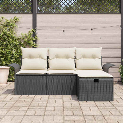 Tuin Sofa Set Met Kussen 4 Pcs En Crème Poly Riet