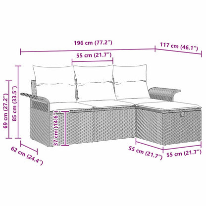 Tuin Sofa Set Met Kussen 4 Pcs En Crème Poly Riet