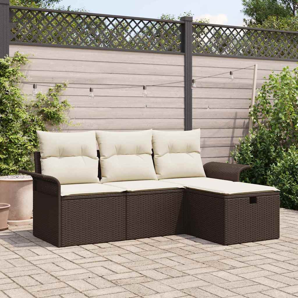 Tuin Sofa Set Met Kussen 4 Pcs En Crème Poly Riet