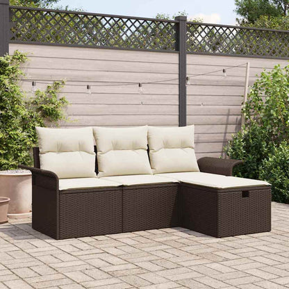 Tuin Sofa Set Met Kussen 4 Pcs En Crème Poly Riet