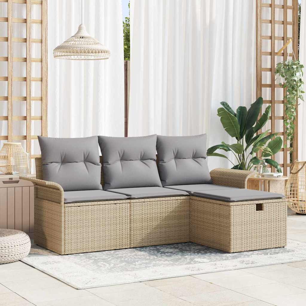 Tuin Sofa Set Met Kussen 4 Pcs En Crème Poly Riet