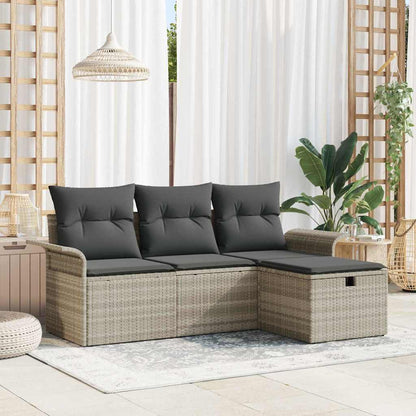 Tuin Sofa Set Met Kussen 4 Pcs En Crème Poly Riet