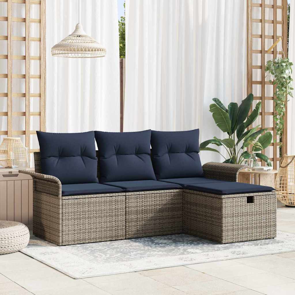 Tuin Sofa Set Met Kussen 4 Pcs En Crème Poly Riet