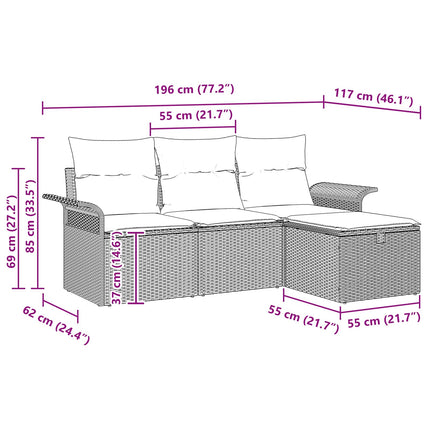 Tuin Sofa Set Met Kussen 4 Pcs Poly Rattan