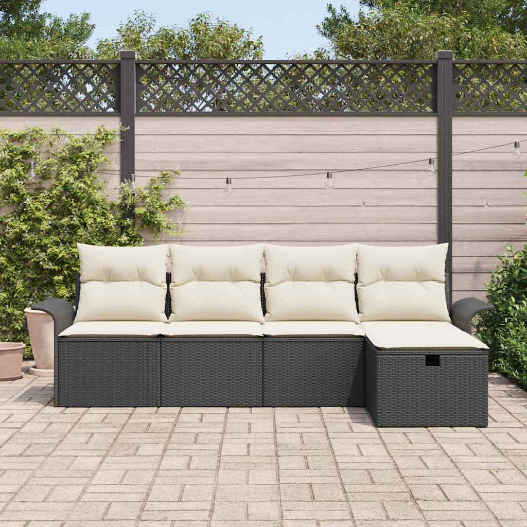 Tuinbankenset Met Kussen 5 Pcs En Crème Poly Rattan