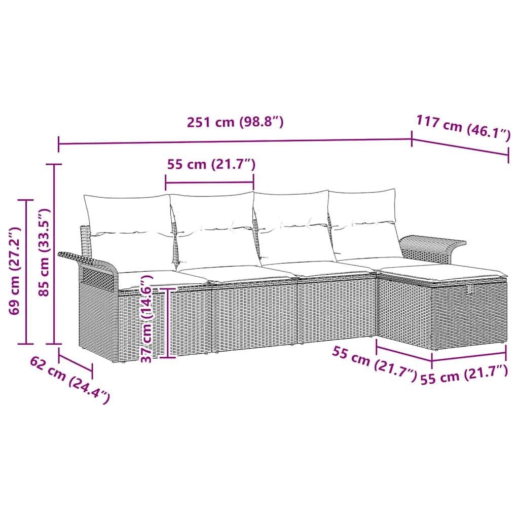 Tuinbankenset Met Kussen 5 Pcs En Crème Poly Rattan