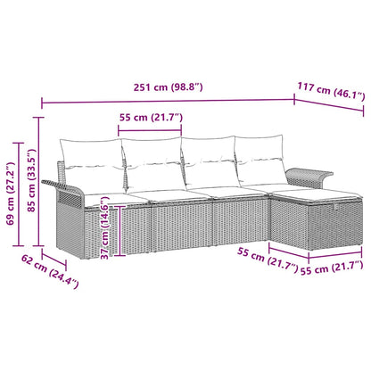 Tuinbankenset Met Kussen 5 Pcs En Crème Poly Rattan