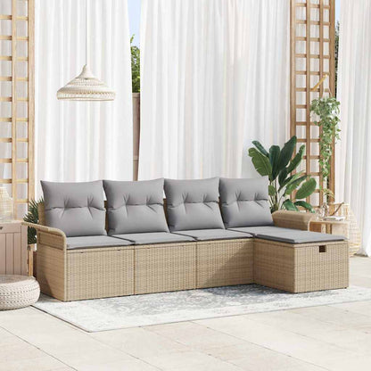 Tuinbankenset Met Kussen 5 Pcs En Crème Poly Rattan